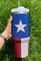 Cup with handle in rhinestones and star of the American blue flag, 40oz