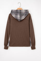 Veste-chemise marron à carreaux patchwork et capuche
