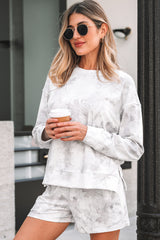 Ensemble pull beige imprimé camouflage et short décontracté à taille élastique