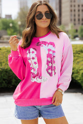 Graphic sweatshirt with Cow Girl Boots with glitter and pink color blocks