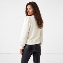 Sweat-shirt blanc uni à manches bouffantes et col rond