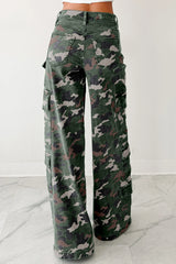 Pantalon cargo vert camouflage à jambe large