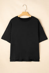 Large black t-shirt with mid-long and low hem sleeves