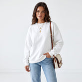 Plain white loose crew neck fleece sweatshirt