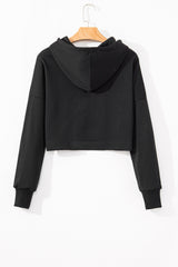 Sweat à capuche court noir uni à épaules tombantes