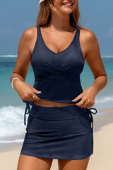 Maillot de bain 2 pièces en tricot côtelé bleu marine