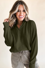 Jungle Green Drop Shoulder Zip Neck Sweatshirt