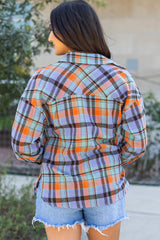 Chemise vintage ample à carreaux orange *