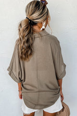 Oversize high in short sleeves and Simply Taupe half-Boutons collar