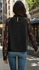 Black blouse with raglan sleeves in floral lace *
