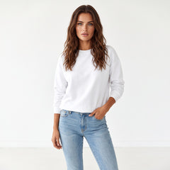 Sweat-shirt blanc uni classique à col rond
