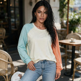 Long -sleeved cream yellow and round -neck *