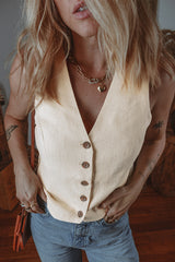 Gilet blanc boutonné à col en V *