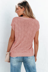 Short sleeve sweater in textured pink lattice pink trellis