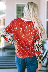 Bright Red Tie Dye Leopard Long Sleeve Top