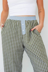 Pantalon boxer marron Preppy à carreaux vichy