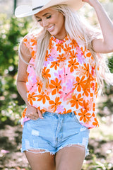 Orange -sleeved flowery high -sleeved flower