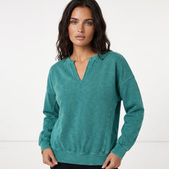 Sweat-shirt à épaules tombantes et col cranté de couleur unie