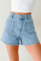 Short en jean taille haute à poches plaquées