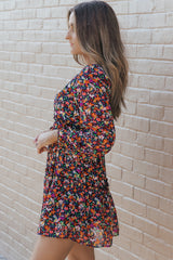 V-neck long sleeve floral wrap dress