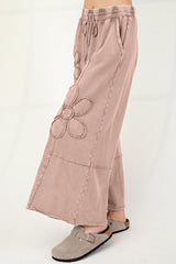 Pantalon court à jambe large en tricot éponge lavé minéral