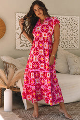 Long dress with V -neck and printed *