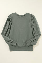 Plain greyish green patchwork sleeve crew neck sweatshirt