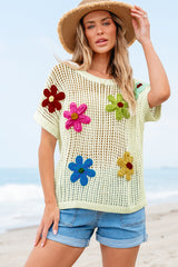 White sweater with openwork crochet flowers*