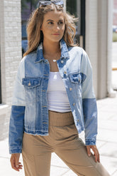 Jeans azul cielo con dobladillo y mosaico de efiloche