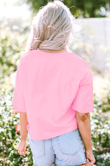 Short pink t-shirt with sequins and fringes