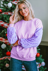 High sweater with long sleeves in patchwork of glitter and orchid petals
