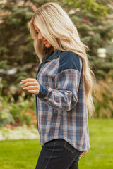 Chemise Veste en velours côtelé à carreaux gris avec col et boutons-pression