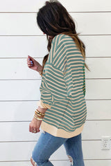 Sweat-shirt oversize à rayures et color block vert à épaules tombantes