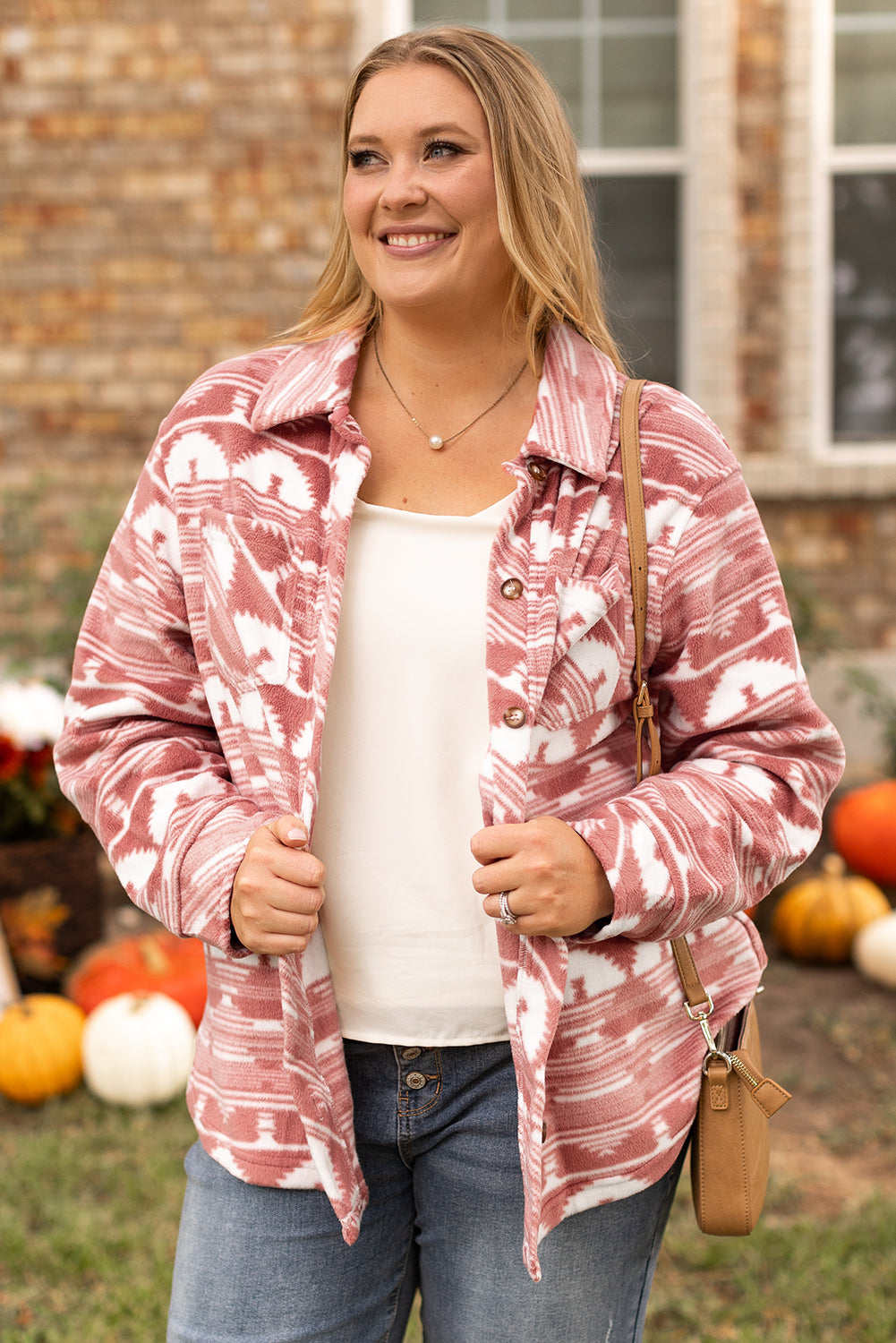 Rose - chaqueta larga con estampado azteca y bolsillo de pecho grande Rose - chaqueta larga con estampado azteca y bolsillo de pecho grande