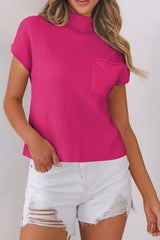Pull à manches courtes en tricot côtelé