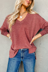 Túnica alta suelta con carreras de ranuras laterales en V y rojo