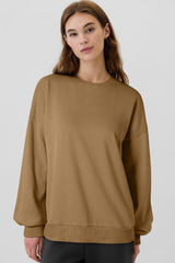Solid camel fleece lined sweatshirt with dropped shoulders, top and bottom