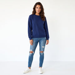 Sudadera de tela de esponja azul marino con hombro caído y forro de vellón unido