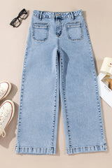 Jean ample bleu clair chic avec poche plaquée et jambe droite