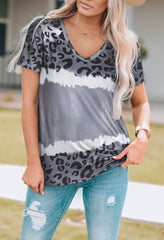 High gray with short sleeves and patchwork leopard tie-dye