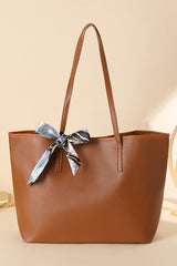 Grand sac cabas camel en simili cuir à détail ruban noué