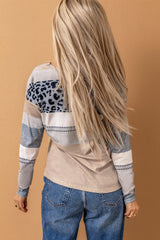Apricot Leopard Color Block V-Neck Top