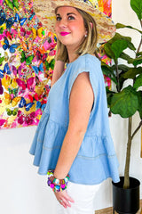 Top vasco de mezclilla con costuras de moda hermosos azules