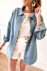 Twilight blue denim jacket with pockets and split buttons