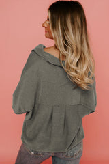 Teal Blue Boxy Fit Pinstriped Cropped Jacket with Flap Pockets