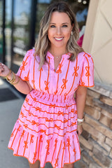 Bow tastic pink dress with large fitted size *