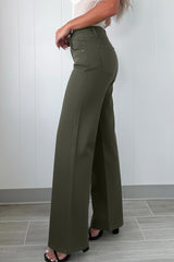 Jean large taille haute à 2 boutons vert brume