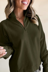Jungle Green Drop Shoulder Zip Neck Sweatshirt