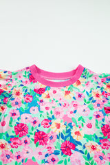 Mini-robe multicolore à volants et manches flottantes à imprimé floral