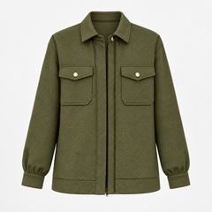 Veste vert kaki unie zippée à col chemise et poches